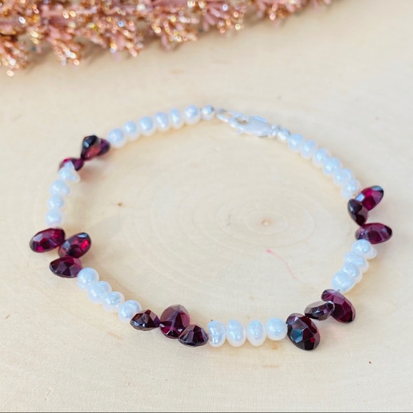 Mozambique Garnet Natural Pearl Sterling Bracelet - Picture 5 of 13